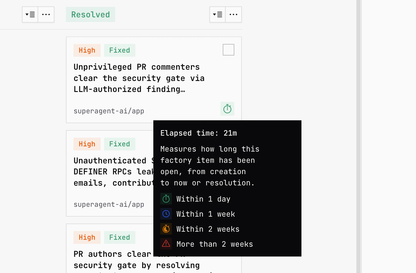 Close-up showing a finding resolved in minutes